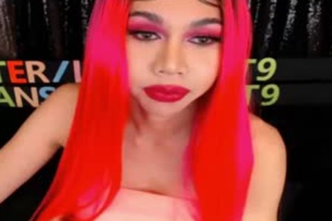 Monstercock Ladyboy In Pink lingerie Cumming And Self sucking On web camera