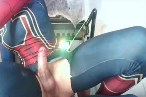 Chinese Spiderman ladyboy acquire hammered