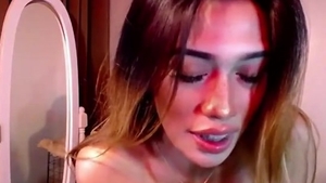 Skinny oriental tranny With large tits Wanks On cam