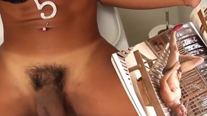 Skinny Ladyboy In Jean Shorts stroking In Her baths