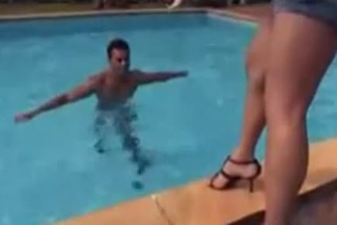 excited Ladyboy nailing guy By The Pool